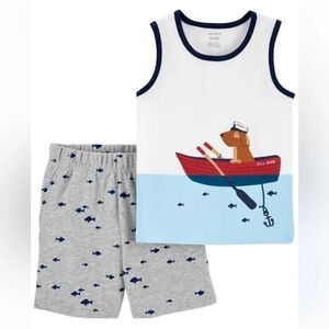 NWT 5Y Carter's 🐶 🚢 Tank Top Shorts Set Dog Boat Nautical Summer Fish